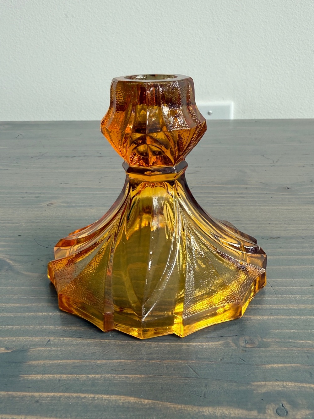Vintage Sowerby’s amber glass art deco candle stick